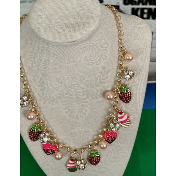 Charter Club Heart, Fruit & Cupcake Charms Faux Pink Pearl Statement Necklace - Picture 3 of 6